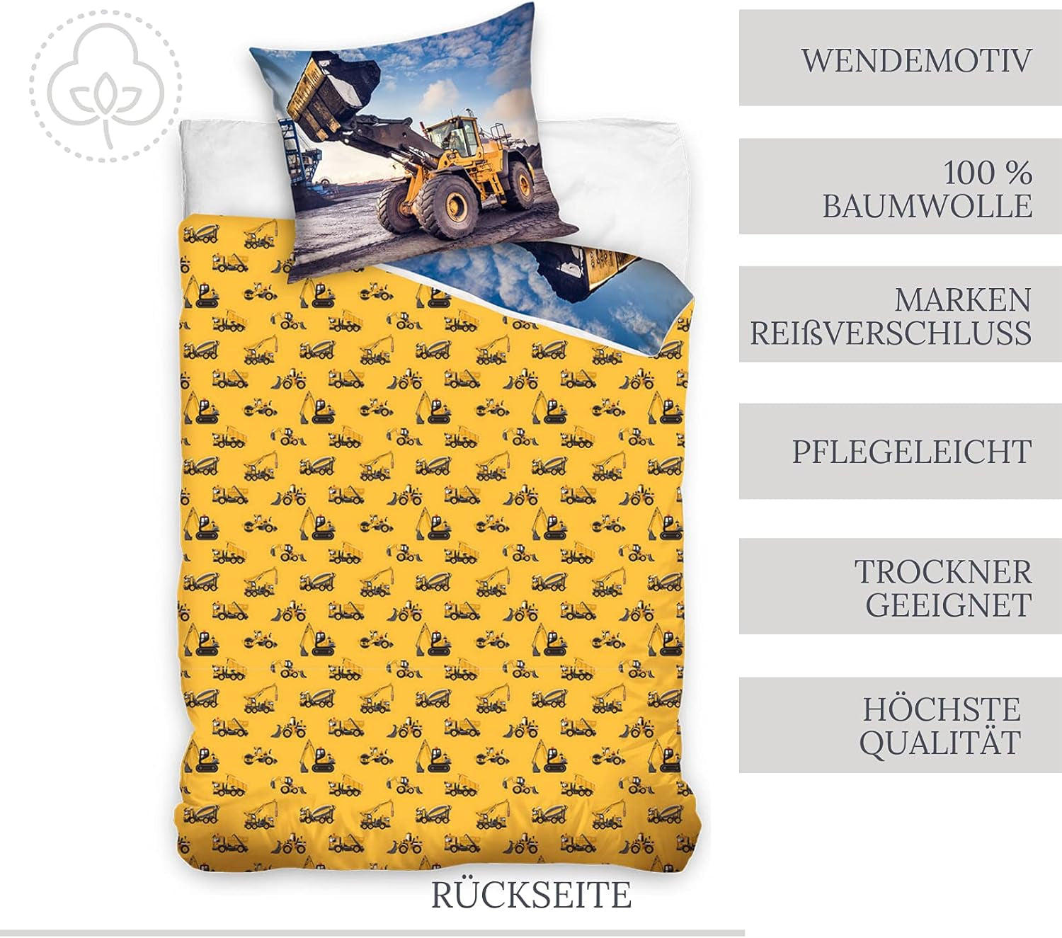 Lenjerie de pat pentru copii, excavator, bumbac Lenjerie de pat - copii Naty Shop