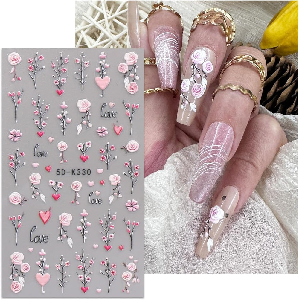 JMEOWIO 3D Nagelsticker Blumen Nail Art Sticker Selbstklebend Nagelaufkleber 5D Stereoskopisch Frühling Sommer Dekoration Nageldesign Zubehör 4 Blatt