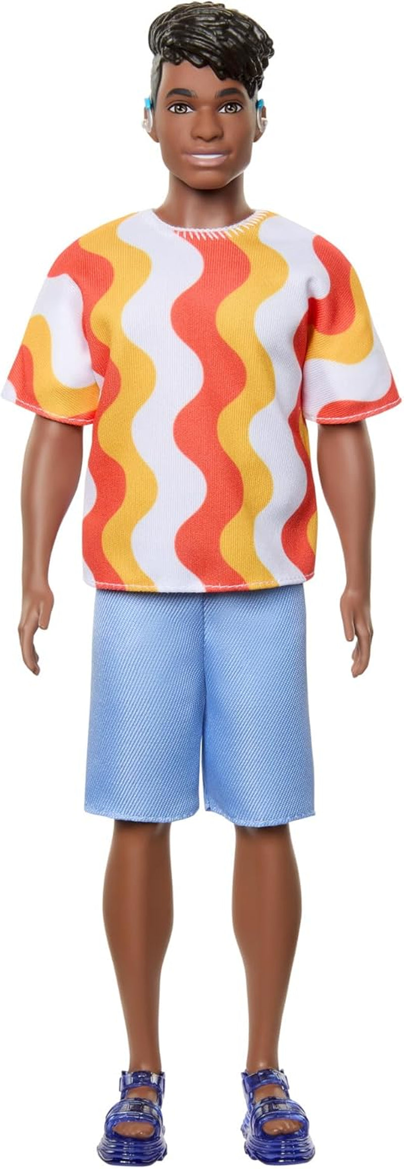 Muñeca Barbie Fashionistas Ken núm. 220 Forma de cuerpo ancho con tiras en una camisa estampada naranja desmontable, pantalones cortos y sandalias de plataforma, HRH23 Naty Shop Dolls Default Title