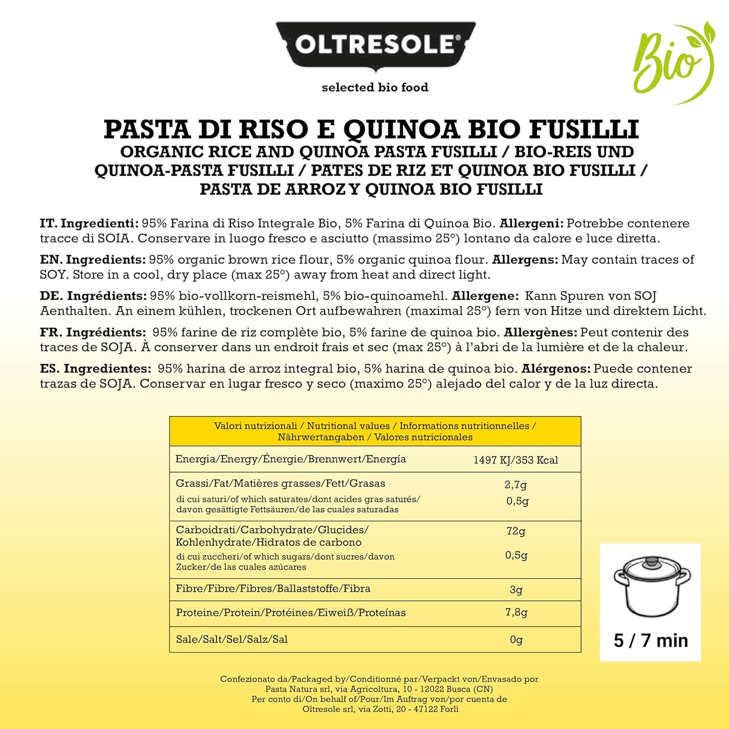 - Bio-Reis- und Quinoa-Pasta sin gluten, Fusilli-Format - glutenfree Pasta mit Vollkornreismehl und weisser Quinoa aus biologischem Anbau, vegan, Packung mit 3 Packungen à 350 g