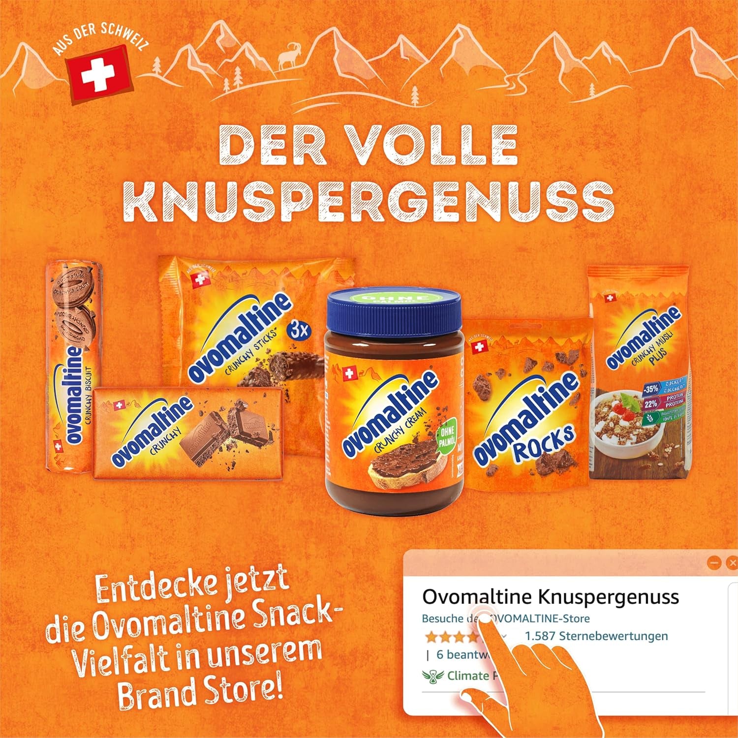 Ovomaltine Crunchy Protein Muesli Plus - Mezcla crujiente de cereales con avena, que contiene un 22% de proteínas, con un tercio menos de azúcar y un crujido incomparable (1 x 300g)