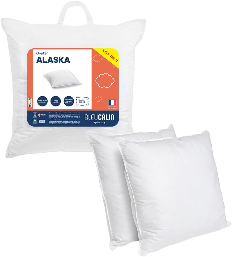 Blue Câlin Set de 2 perne cu confort ferm "Alaska", super umplutură, 100% bumbac Percale Envelope, alb, 65 X 65 cm formă pătrată Perne standard Naty Shop