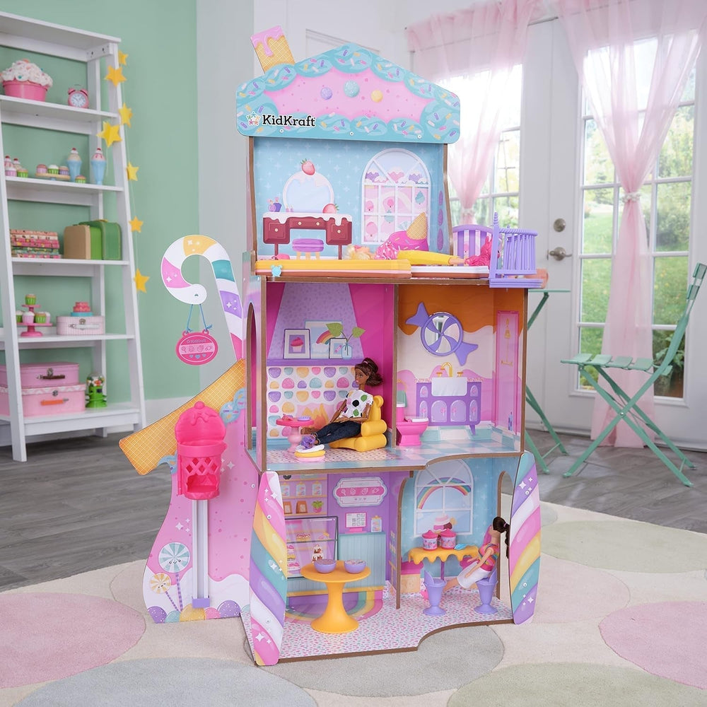 Kidkraft Casa de Muñecas Candy Castle de Madera con Muebles y Accesorios, Casa con Figura de Unicornio Llama, Elevador de Tartas Helado y Silla de Goma para Muñecas, Juguete para 3 años, 20242 Naty Shop Casas de Muñecas