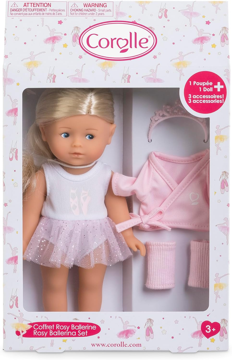 Les Trends Mini Corolline Rosy Ballerina Set, Vollvinylpuppe mit langem Haar, extra Outfit in Geschenkbox, Vanilleduft, 20cm, ab 3 Jahren