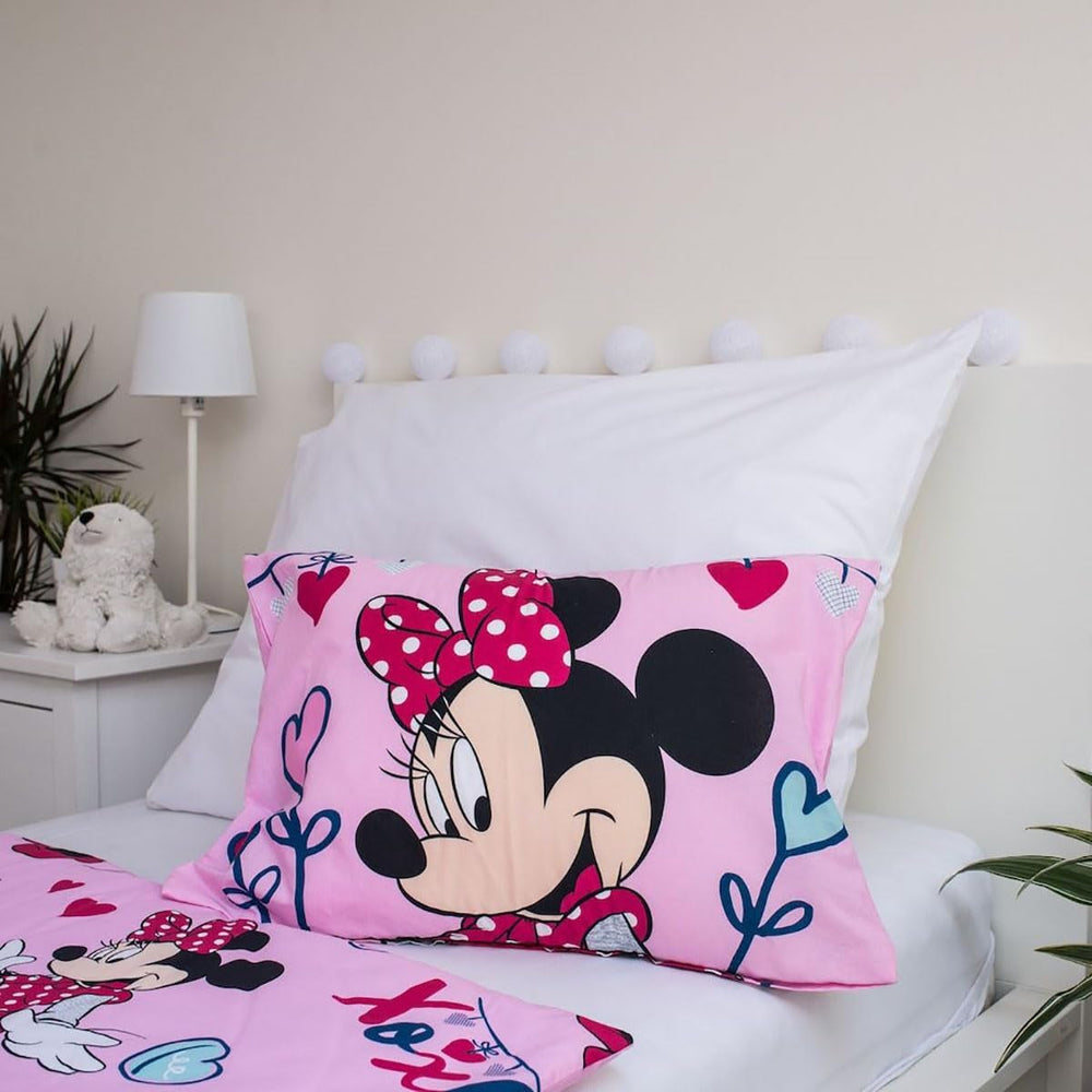 Ropa de Cama Disney, Minnie Mouse Rosa Bebé, Ropa de Cama 100% Algodón con Cremallera - Kids Naty Shop