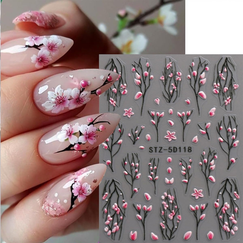JMEOWIO 3D Nagelsticker Blume Nail Art Sticker Selbstklebend Nagelaufkleber 5D Stereoskopisch Frühling Sommer Floral Dekoration Nageldesign Zubehör 4 Blatt