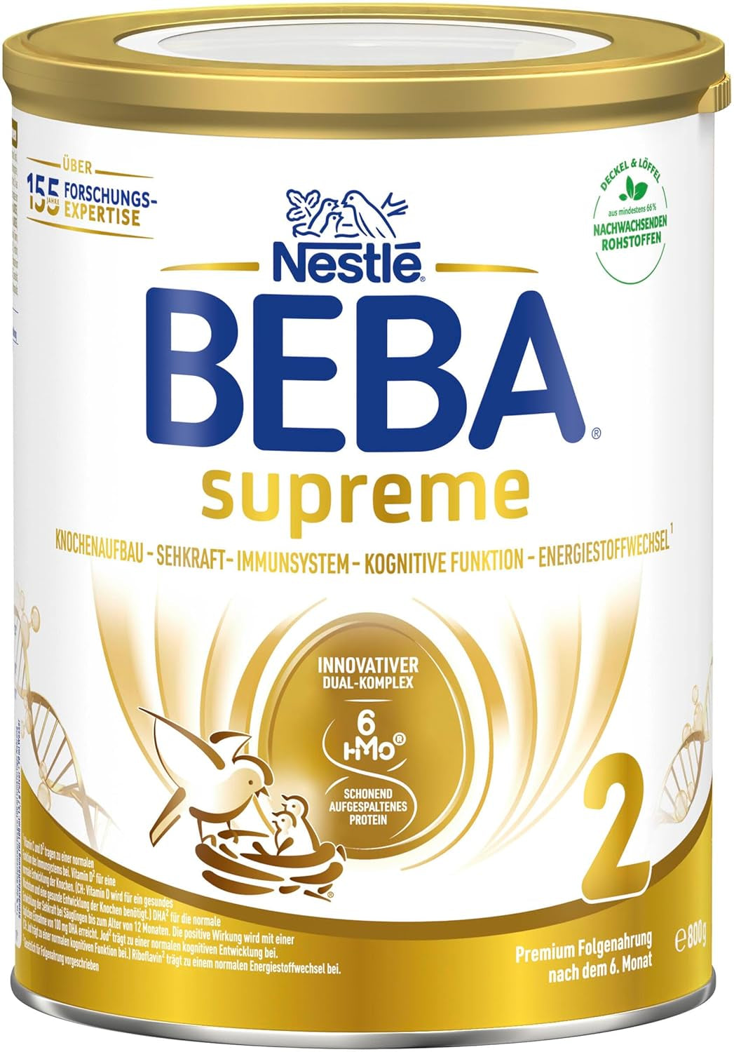 BEBA SUPREME 2 Leche de continuación a partir de los 6 meses, solo lactosa, sin aceite de palma, pack de 6 (6 x 800g) Naty Shop
