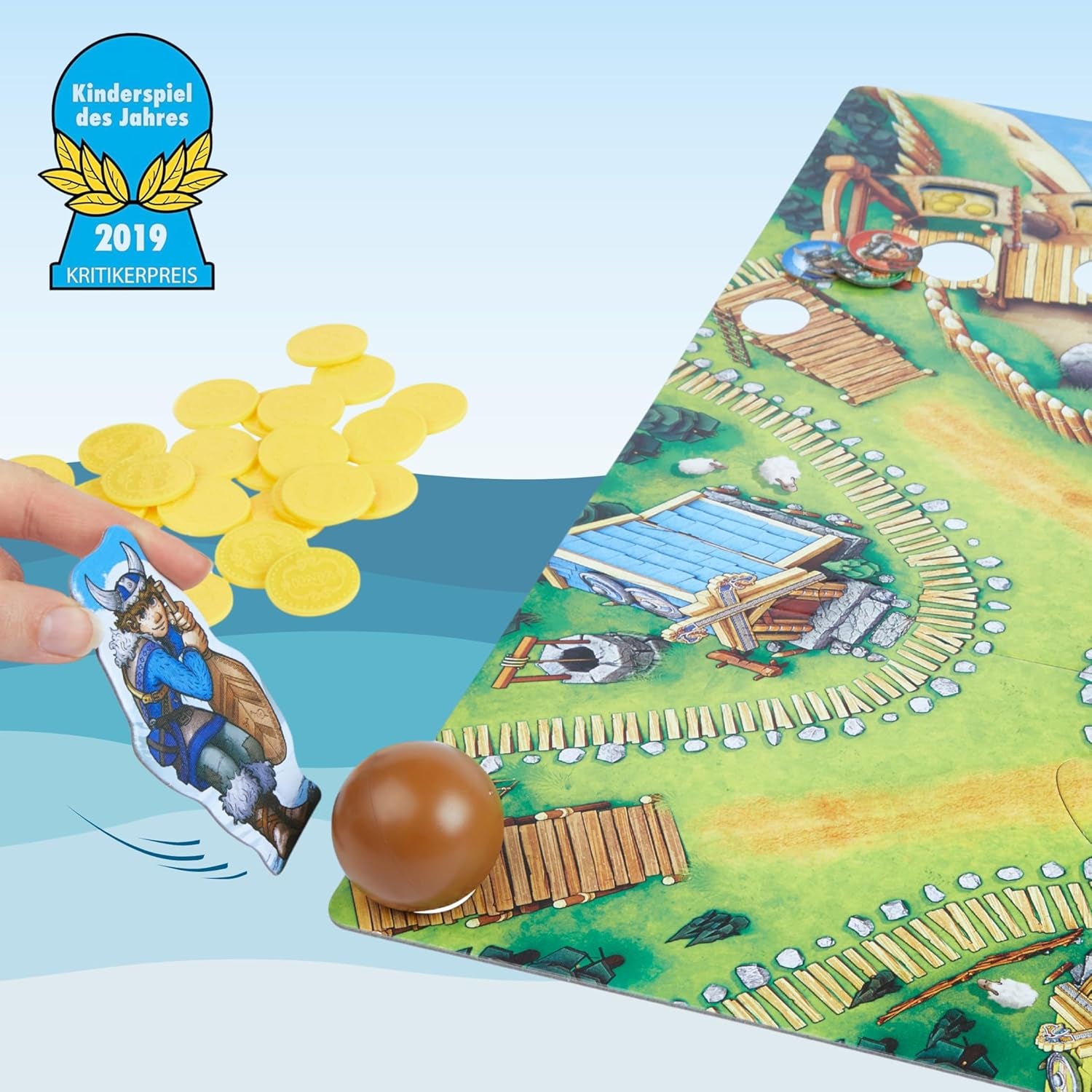 HABA Valley of the Vikings - Juego de mesa de destreza rápida a partir de 6 años para 2-4 jugadores - Tablero de juego XXL y barcos vikingos 3D - Fomenta la táctica y el coraje - 1304697001