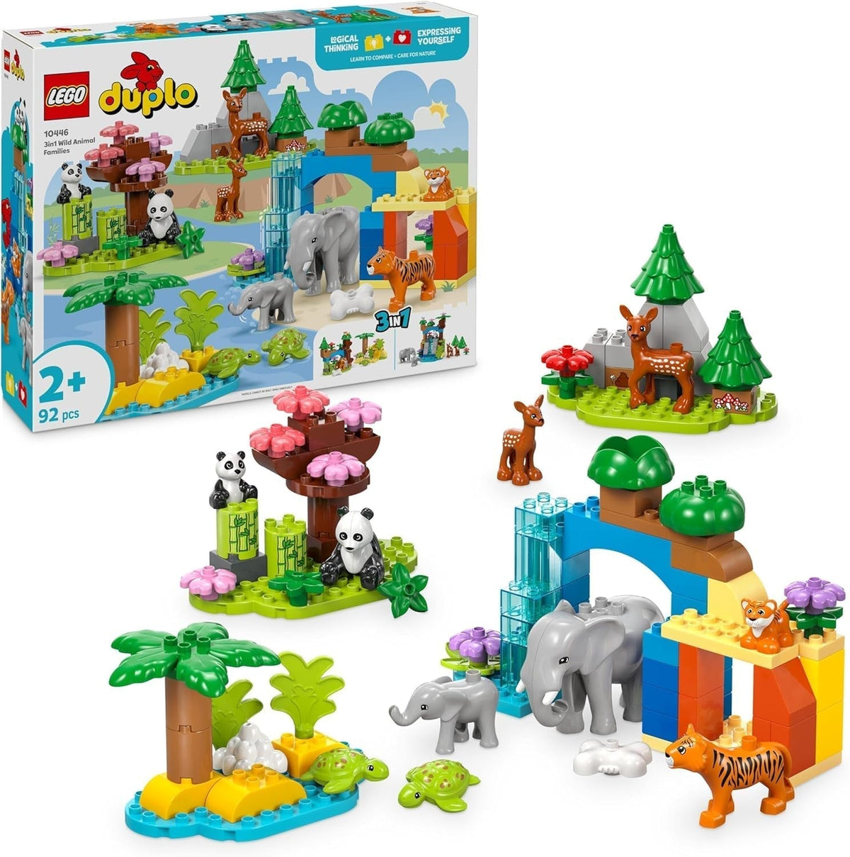 LEGO DUPLO Town Juego 3 en 1 Familias de animales salvajes, juguete educativo para niños pequeños con tortugas, tigres, elefantes, ciervos y pandas, juego para preescolares de 2 años, juguete de construcción de figuras de animales 10446 Juegos de construcción Beuche den LEGO-Store Default Title