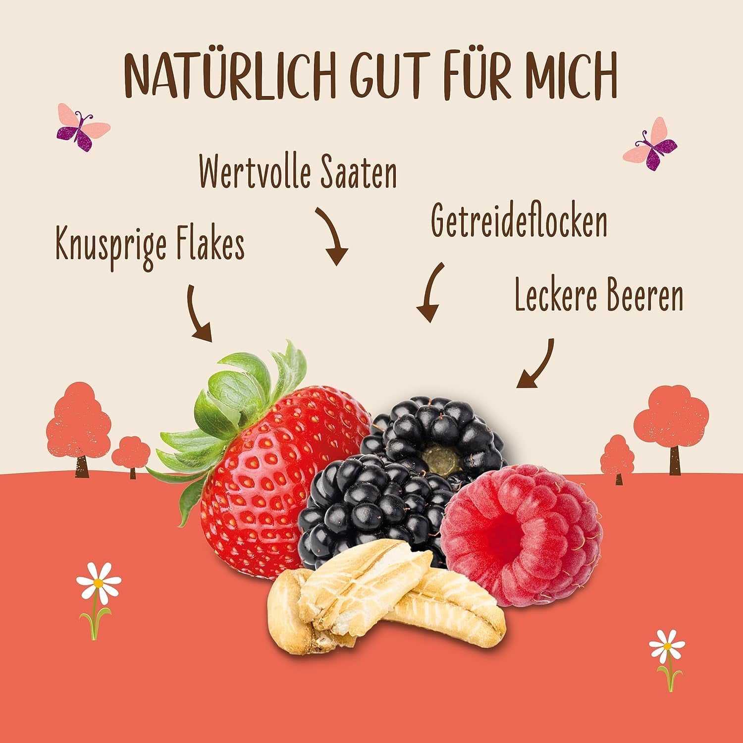 Granola Allos Hof con frutos rojos | Muesli orgánico | Muesli con frutos rojos | Muesli crujiente | Cereales para el desayuno | Paquete de 6 (6 x 300 g), 1 pieza (paquete de 6)