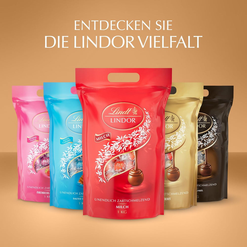 Surtido clásico de bolas de chocolate Lindt LINDOR | aprox. 80 bolas de chocolate (con leche, blanco, negro 60%, avellana) | Paquete a granel, 1 kg