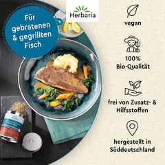 Herbaria Fisch Ahoi bio 85g M-Dose – Fertiges Bio-Gewürzsalz für Gebratene oder gegrillte Fischgerichte, Meeresfrüchte und Bratlinge – in nachhaltiger Aromaschutz-Dose
