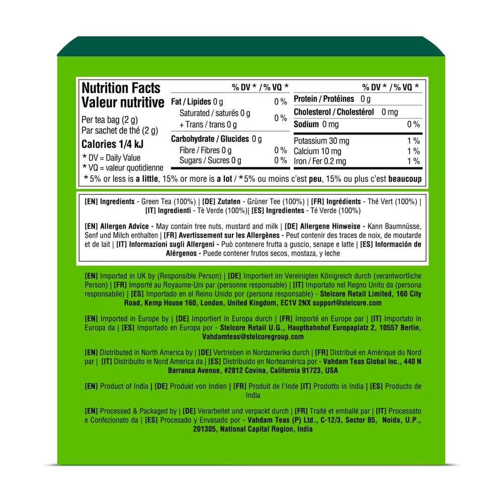 VAHDAM, ceai verde din Himalaya (30 pliculețe de ceai piramidale) 100% pur și aromat | Ceai verde natural cu frunze întregi | Proaspăt și direct de la sursa din India | Se prepară fierbinte sau rece