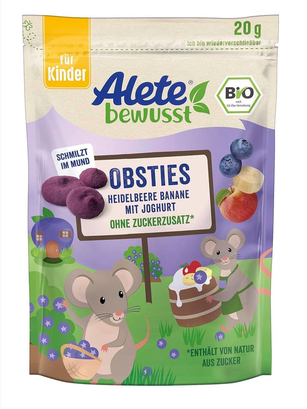 Otros Bewusst Obsties, Arándanos y Plátano con Yogur, A partir de 3 años, chips de frutas ecológicas liofilizadas, 20 gramos Madre e Hijo Naty Shop