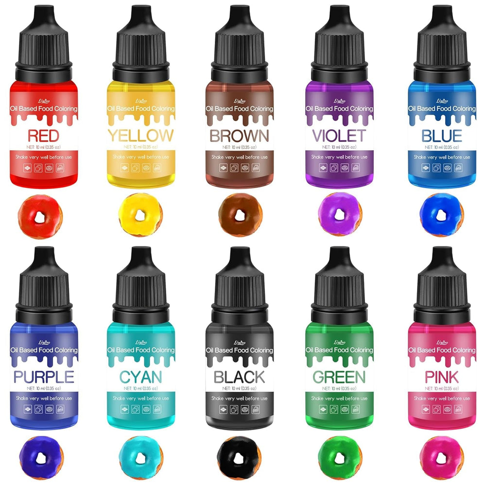 Fettlösliche Lebensmittelfarbe - 10 Farben Ölbasis Lebensmittelfarben Für Schokolade, Süssigkeit, Kuchen, Backen, Macaron - Konzentrierte Food Coloring Für Tortendeko, Buttercream, Fondant - Je 10Ml Naty Shop
