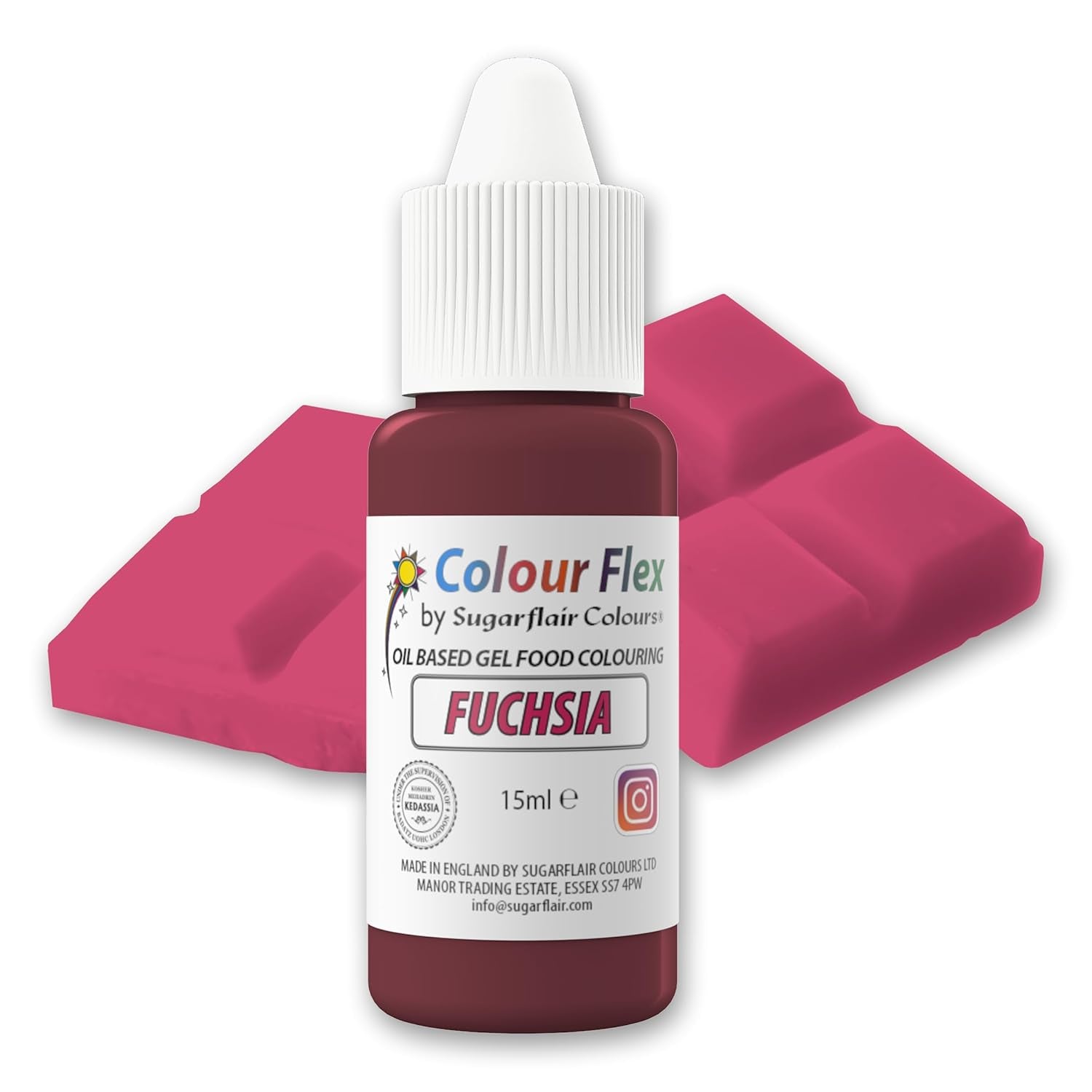 Colorant alimentar pe bază de ulei Sugarflair Colourflex Fuchsia, colorant alimentar lichid foarte concentrat, colorant alimentar pentru cremă de unt, ciocolată, aluat, fondant, glazură și multe altele - 15 ml