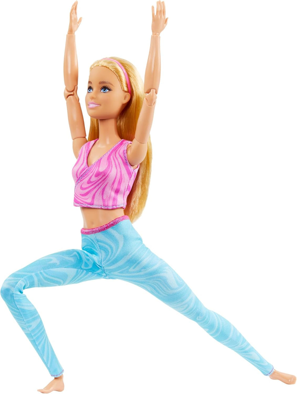 Păpușă Barbie Made-To-Move Fashion cu păr blond, top sport roz detașabil și pantaloni yoga albaștri, 22 de articulații mobile", HRH27, [Multicolor] Papusi Naty Shop