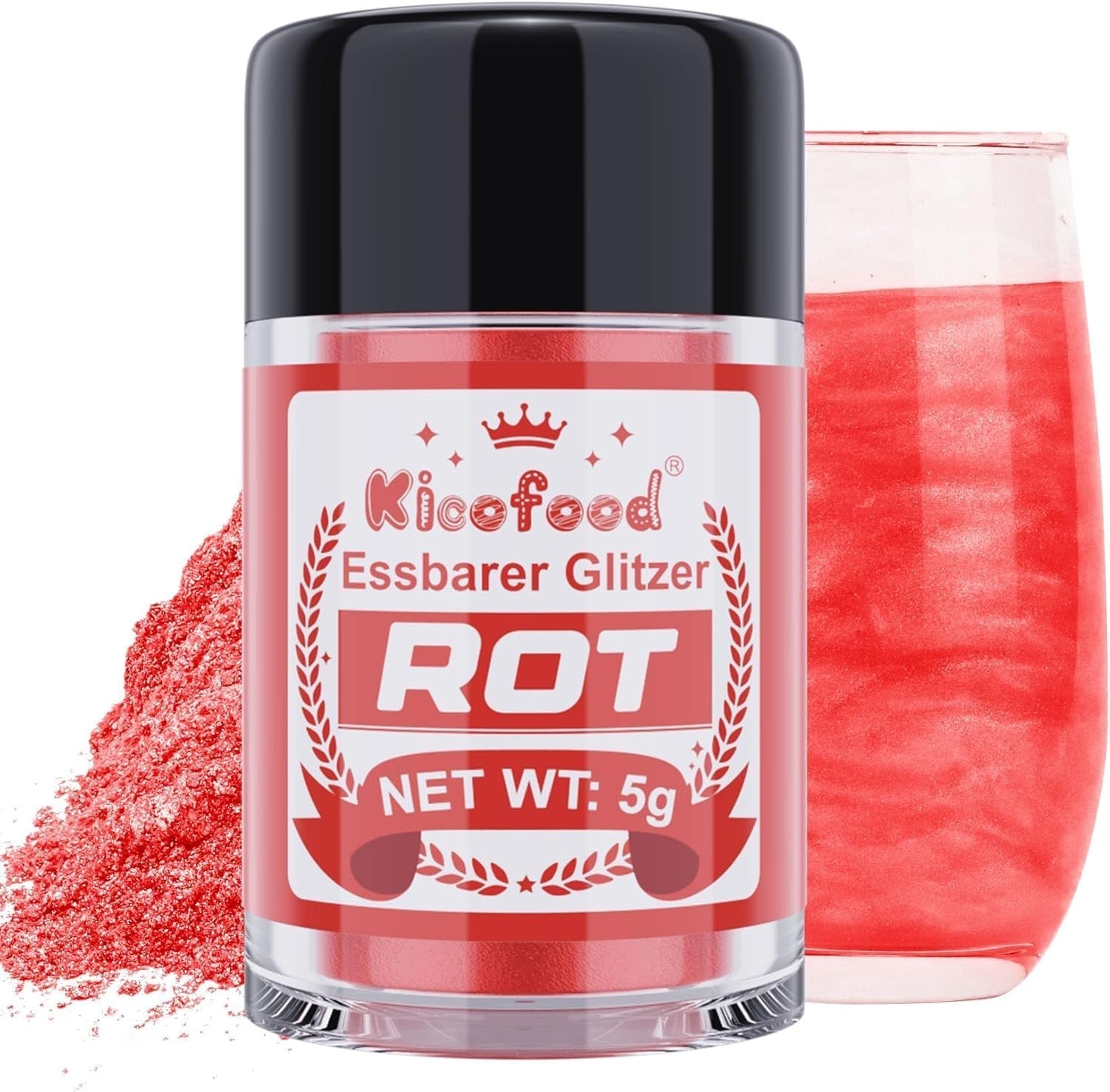 Kicofood, purpurina comestible, 5 gramos, varios colores Glitter Naty Shop Rojo