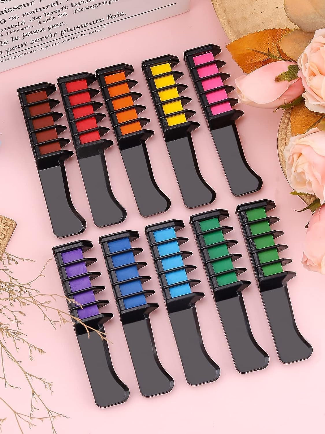 Kalolary 10PCS Pieptene cu cretă pentru păr, vopsea temporară pentru păr Pieptene cu cretă pentru păr lavabil Culoare non-toxică pentru fete DIY Cosplay Carnaval Crăciun Valentine's Day Petreceri aniversare Vopsea pentru par Naty Shop