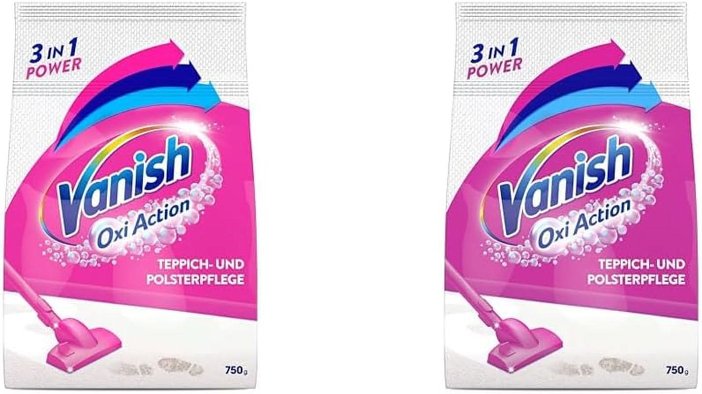 Polvo limpiador de alfombras y tapizados Vanish Oxi Action - 1 x 820 g - Limpia grandes áreas de alfombras y tapizados contra la suciedad, los olores y el polvo Detergentes para ropa Naty Shop 2 x 820 gramos