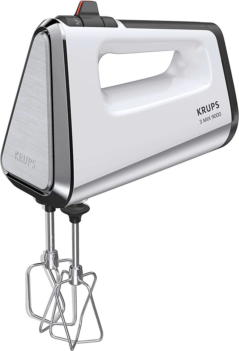 Krups GN9121 3 Mix 9000 Batidora de mano | 750 vatios | Geschwindigkeitsregler | Modo turbo | Auswurfffunktion | Empuñadura ergonómica Incl. Schneebesen, Knethaken, Pürierstab-Aufsatz, Messbecher | Tienda Weiß/Silber Naty