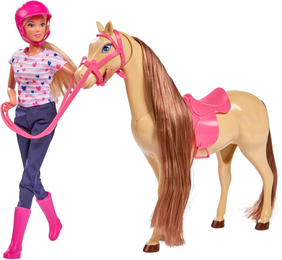 Simba 105730939 - Steffi Love Riding Tour, En traje de montar, Con 2 caballos, Muñeca totalmente articulada, Muñeca con disfraz, 29cm, Para niños a partir de 3 años Muñecas Naty Shop Are