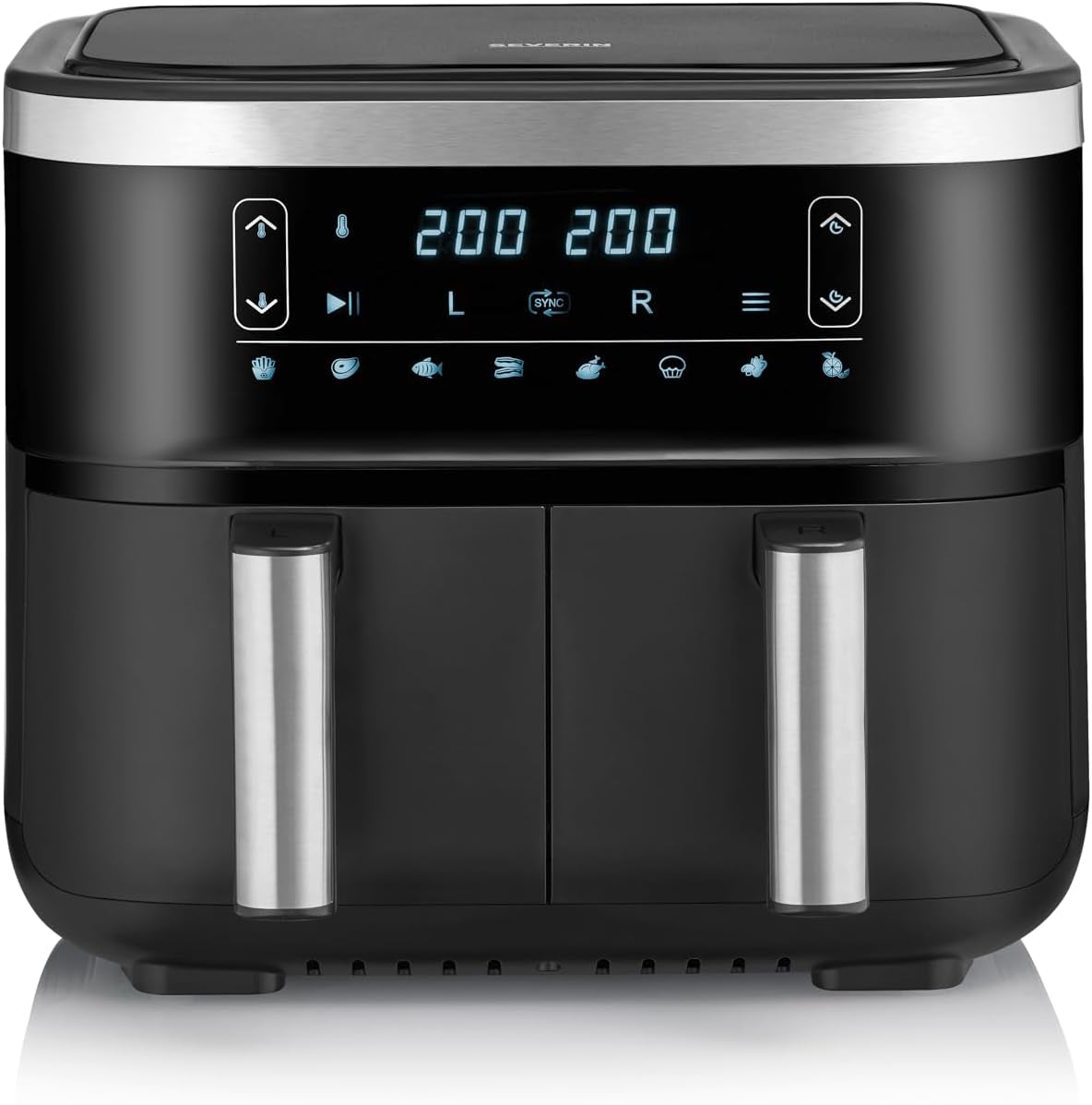 SEVERIN Freidora de aire caliente doble con cámara de cocción 2 X 3,8 L, 8 programas automáticos Electrodomésticos Naty Shop 2 X 3,8 Litros Garkorb (Parallelnutzung) / 8 Automatik-Programme