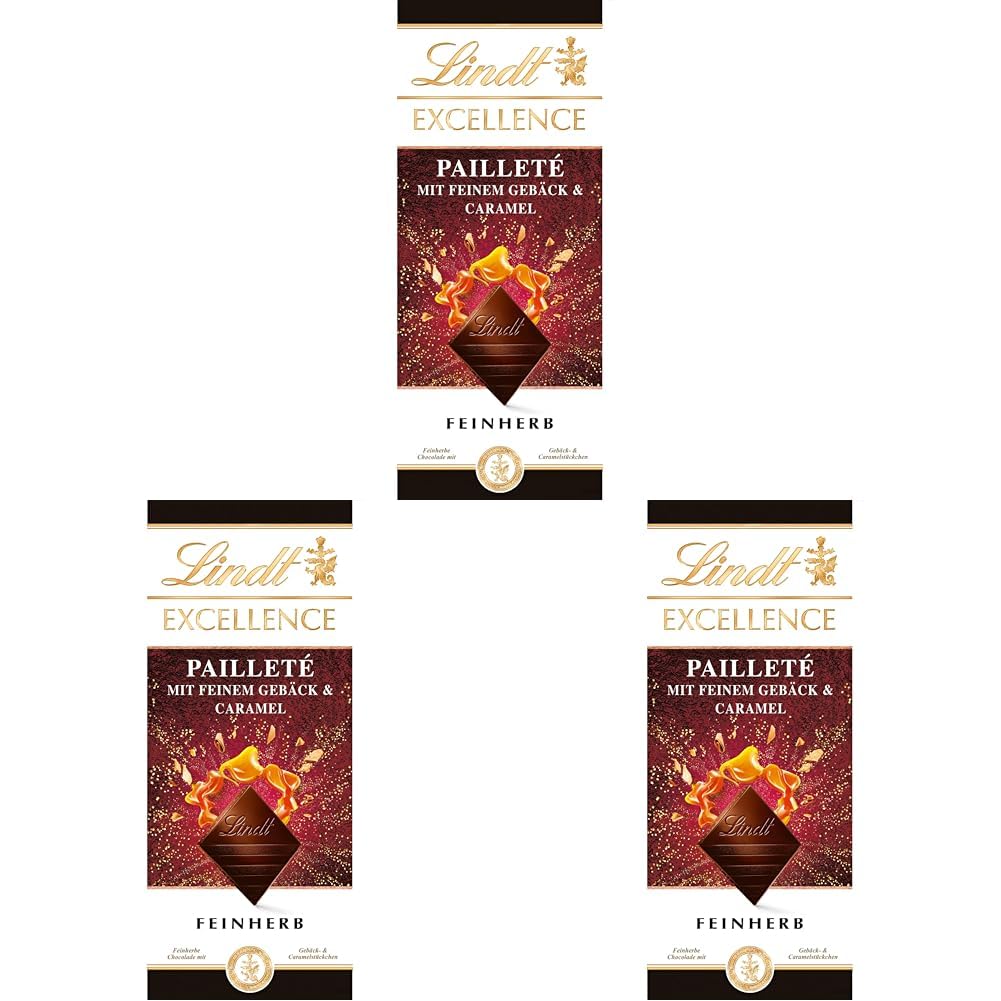 Lindt EXCELLENCE Trozos de masa con lentejuelas y caramelo - Chocolate negro fino con sabor intenso a cacao