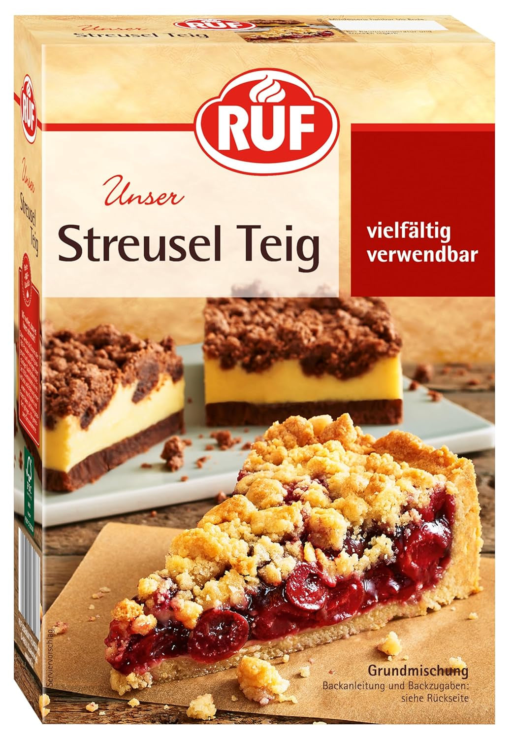 RUF Biskuit Teig, Backmischung Für Einen Saftigen Biskuitteig, Gelingsicher Und Schnell Zuberitet, Zur Herstellung Von Biskuitrollen, Biskuitkuchen Oder Tortenboden, 1 X 250G Naty Shop Streuselkuchen Streuselkuchen