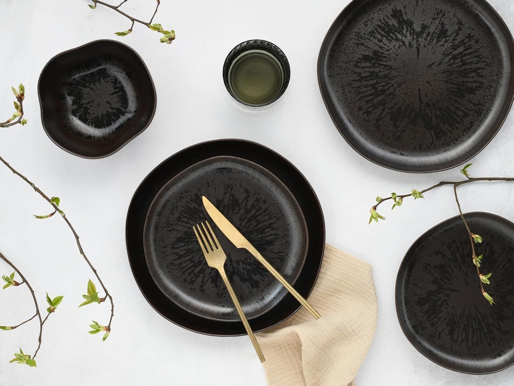 CreaTable, 21249, seria Natura Organic RUSTY, set de veselă cu 12 piese pentru 4 persoane, set de farfurii din gresie, potrivit pentru mașina de spălat vase și cuptorul cu microunde, fabricat în Europa