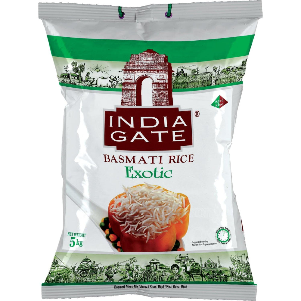 INDIA GATE Arroz Basmati Premium – Arroz fino y aromático de grano largo de la India, grano fino y largo (1 x 5 kg)