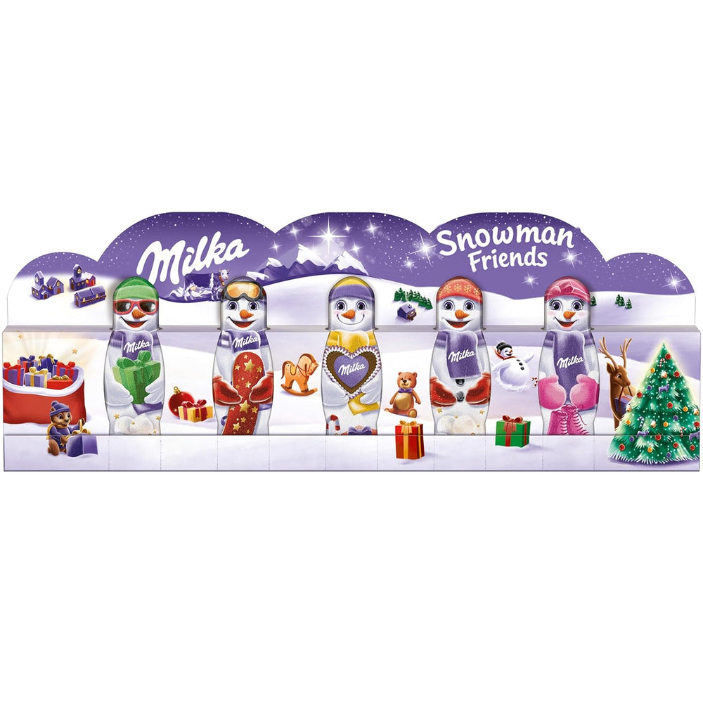 Milka Snowman Friends Alpine Milk - Mini muñecos de nieve de chocolate fino con leche alpina - 5 x 15 g