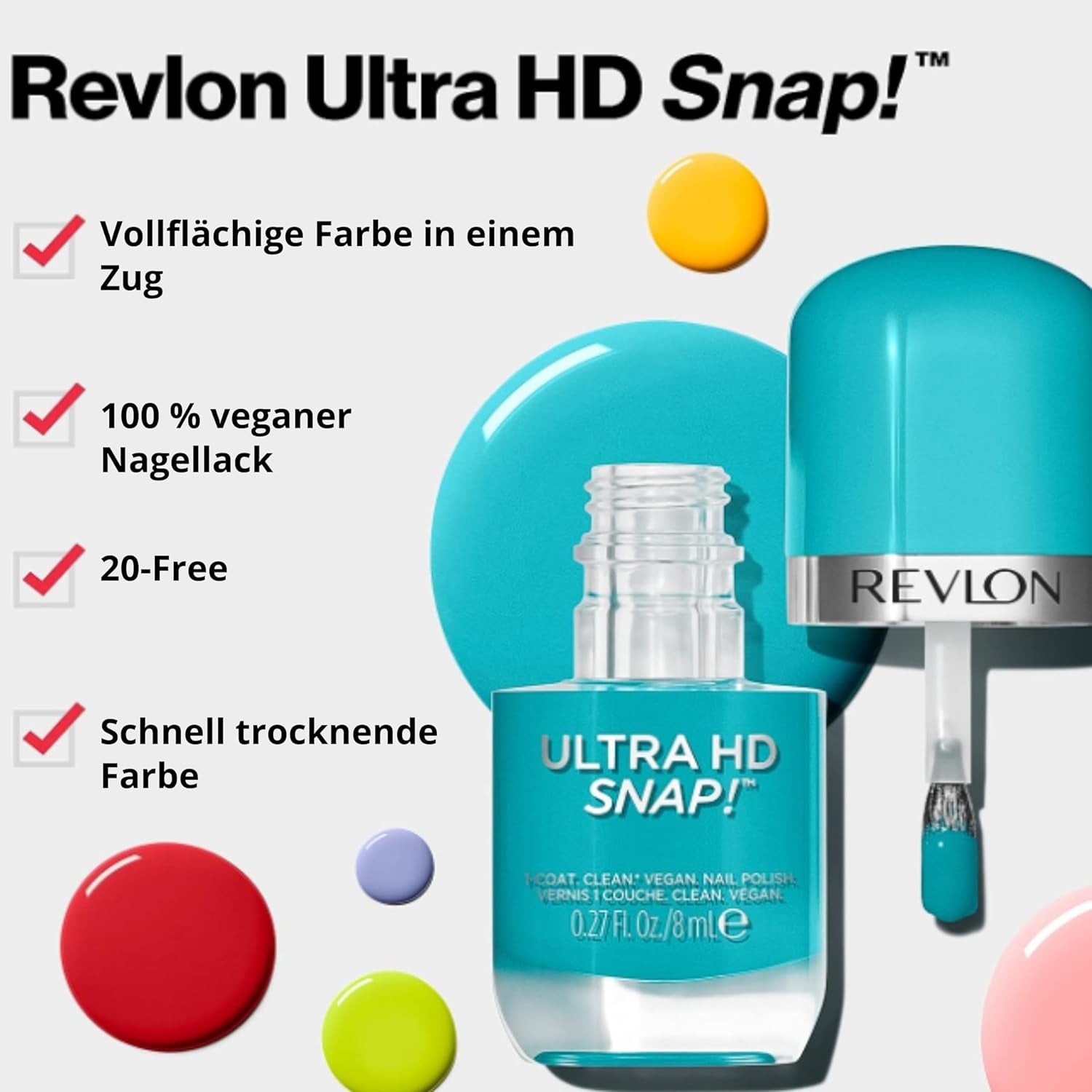 ¡APLICACIÓN Revlon Ultra HD! Esmalte de uñas, color de uñas brillante, fórmula 100 % vegana, no requiere base ni capa superior, 033 Grounded, 8 ml