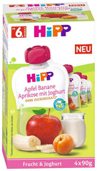 Hipp Organic Frutas y Yogur Manzana Plátano Albaricoque con Yogur 4 x 90 g, pack de 4 (4 x 4 x 90 g) Madre e Hijo Naty Shop