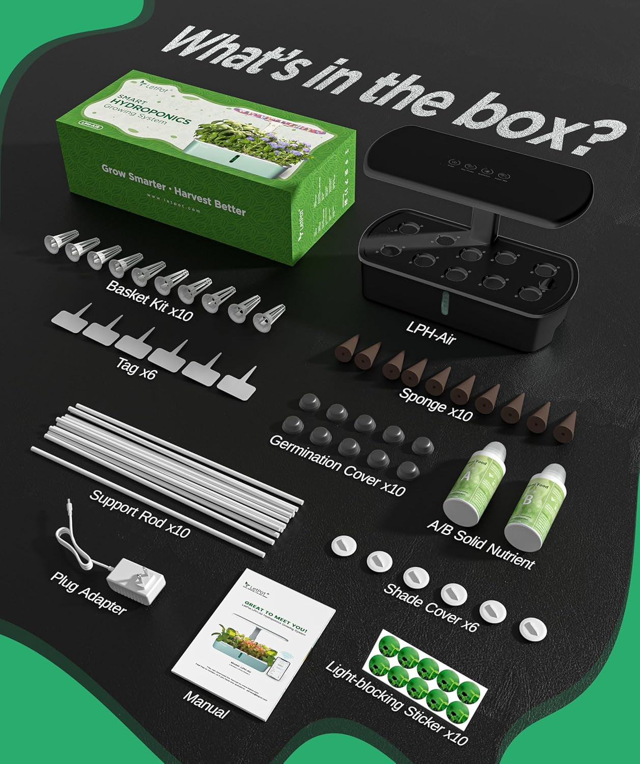 LPH-Air Kits de sistemas de cultivo hidropónico WiFi controlado por aplicación 24 W Smart Indoor Garden Grow Light Full Spectrum 10 Cápsulas Macetero Kit de regalo de jardinería interior