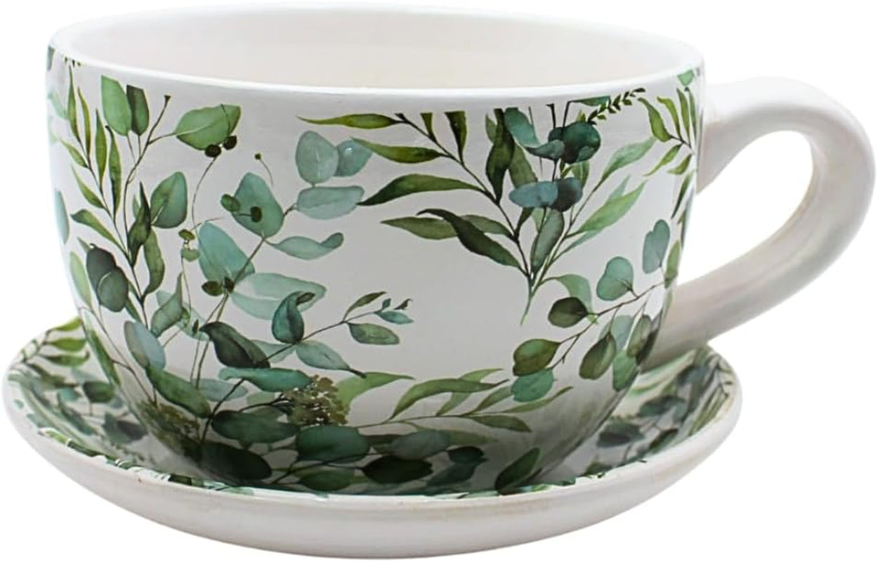 Ghiveci de flori Dekohelden24, jardinieră, ghiveci pentru plante, recipient pentru plante, ghiveci de flori. Ghiveci ceramic în formă de cupă cu mâner, design: lavandă, L/l/Î 25 x 23 x 14 cm.