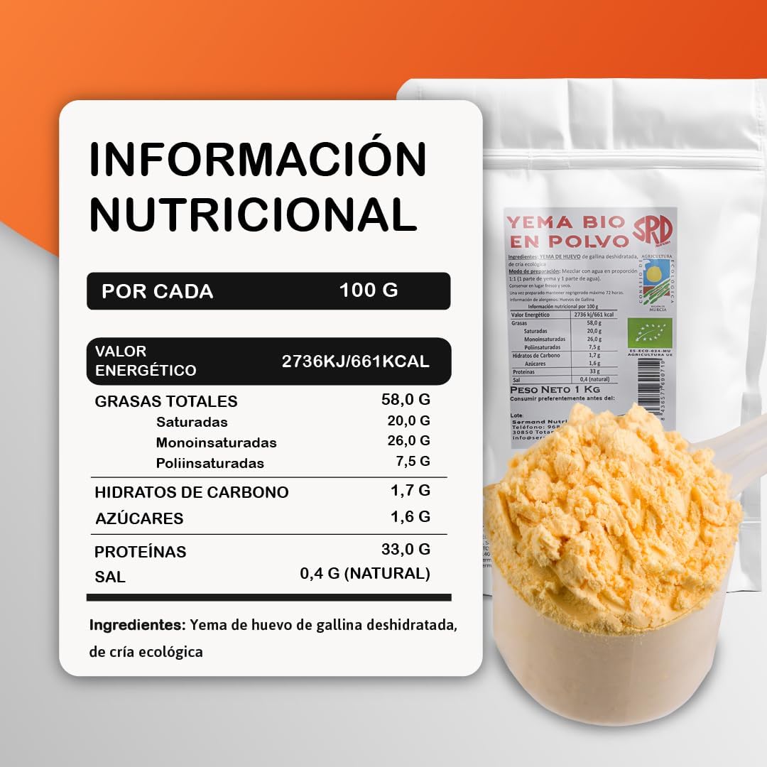Serman Nutricion Yema de Huevo en Polvo Bio - Sin Gluten Sin Lactosa