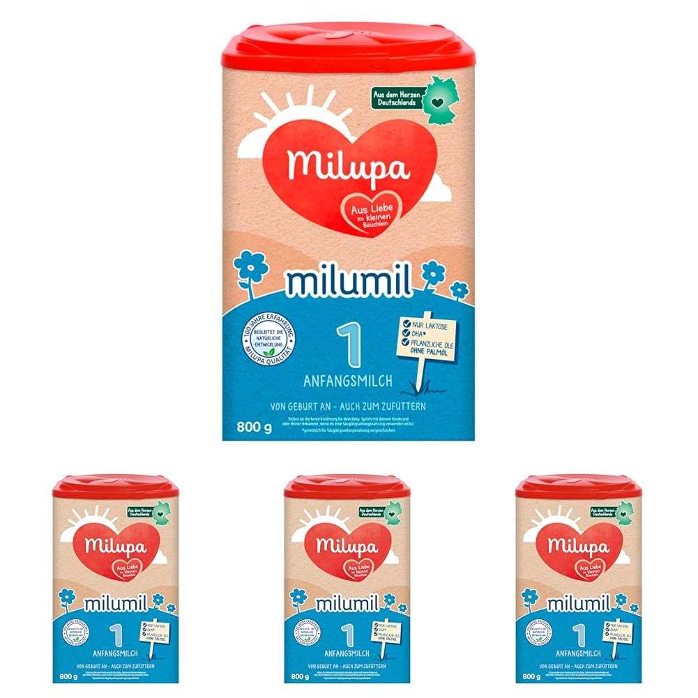 Milupa Milumil Pre, Leche en polvo para bebés - Con nutrientes importantes y sin aceite de palma - 800 g Naty Shop 4 x 800 gramos Milumil 1