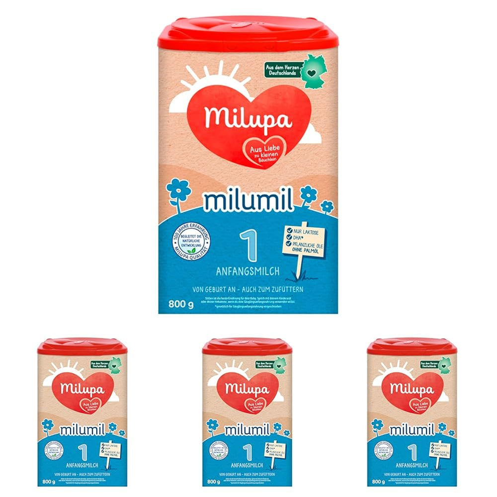 Milupa Milumil Pre, Leche en polvo para bebés - Con nutrientes importantes y sin aceite de palma - 800 g Naty Shop 4 x 800 gramos Milumil 1