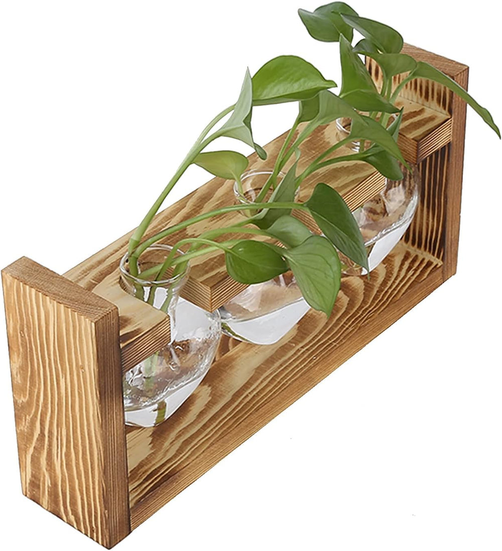 Terrario de plantas con soporte de madera, jarrón de mesa en forma de corazón, plantas hidropónicas de vidrio transparente para decoración del jardín del hogar, decoración de flores hidropónicas para oficina, sala de estar, cocina (A)