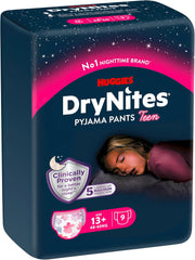 Huggies DryNites pañales para enuresis nocturnos para niñas de 13 a 17 años aproximadamente (48-60 kg), paquete mensual de 27 unidades (3x9)