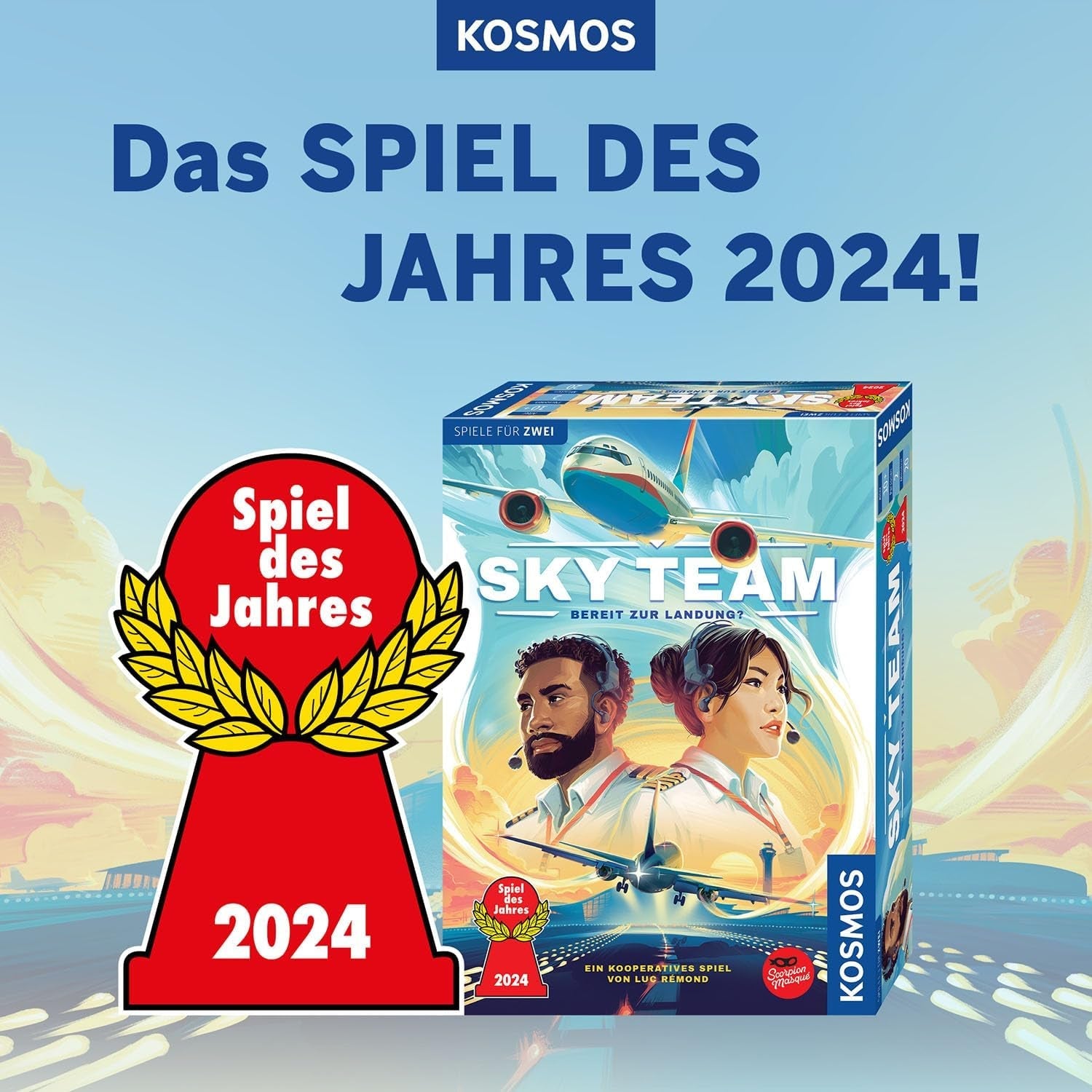 Kosmos 684044 Sky Team - Gata de aterizare? Jocul anului 2024, joc cooperativ pentru 2 jucători cu vârsta de 10 ani și peste, joc de strategie, joc de societate, joc de petrecere
