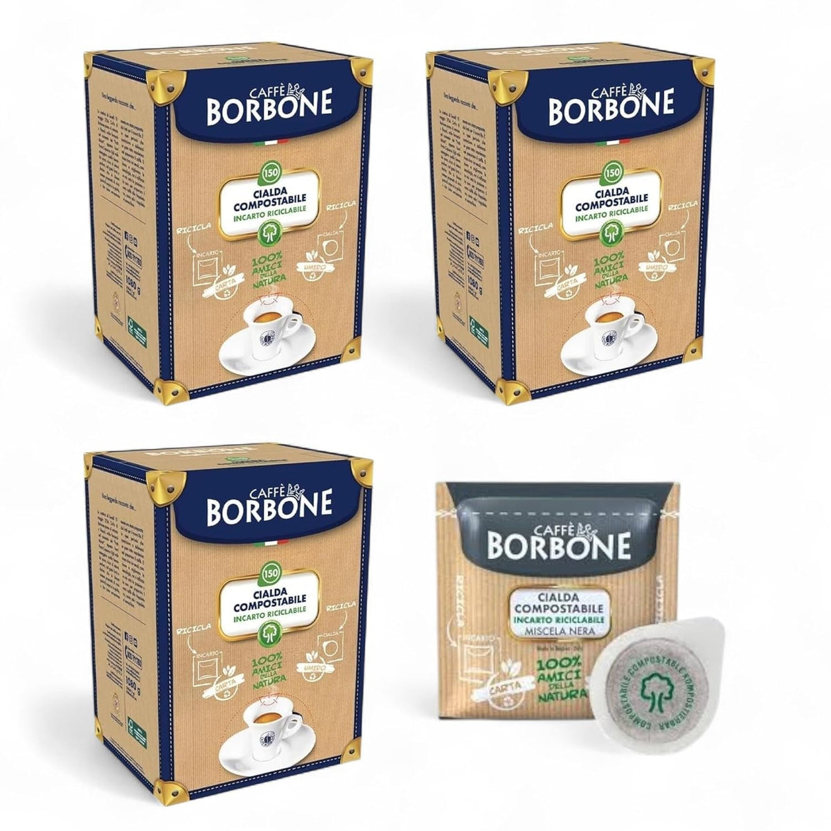450 x Borbone Professional Pods, Schwarz (3 Packungen mit je 150 Stück) + gratis -Tasche (450, BLACK)
