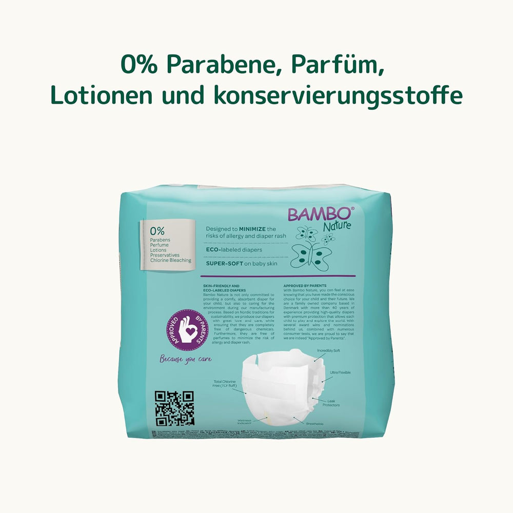 Pañales Bambo Nature para Bebé, Talla 0 (1-3 kg), 144 uds, Caja Mensual | Pañales Premium con protección mejorada contra fugas | Máxima comodidad y libertad para los recién nacidos | Pañales testados dermatológicamente