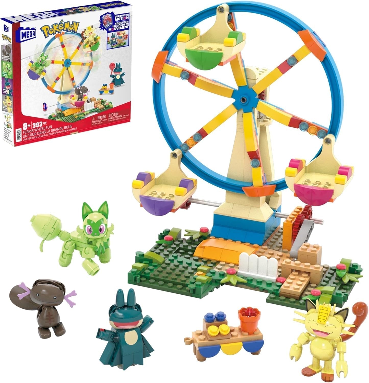 MEGA Pokémon Juguete de Construcción de Figuras de Acción, Arena de Entrenamiento de 1101 Piezas, Juego de Lucha y 5 Figuras Móviles para Niños, Figuras de Acción HWR82 Naty Shop Ferris Wheel Fun