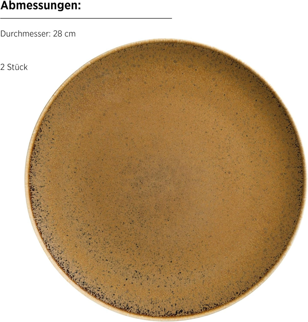 MÄSER 935273 Grumpy, Geschirrservice Made in Portugal, Hochwertiges 8-Teiliges Kombi-Geschirr Set; Teller, Gourmetteller Und Schüssel Mit Reaktivglasur in Edel Schimmerndem Gold Braun, Porzellan Seturi vesela masa Naty Shop