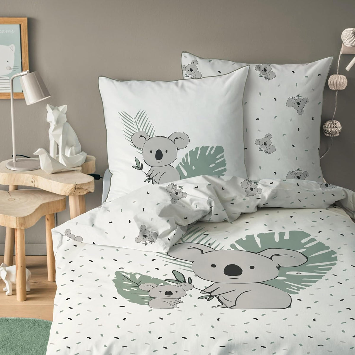 Set de lenjerie de pat pentru copii, Koala sau Unicorn, 100% bumbac Lenjerie de pat - copii Naty Shop Koala
