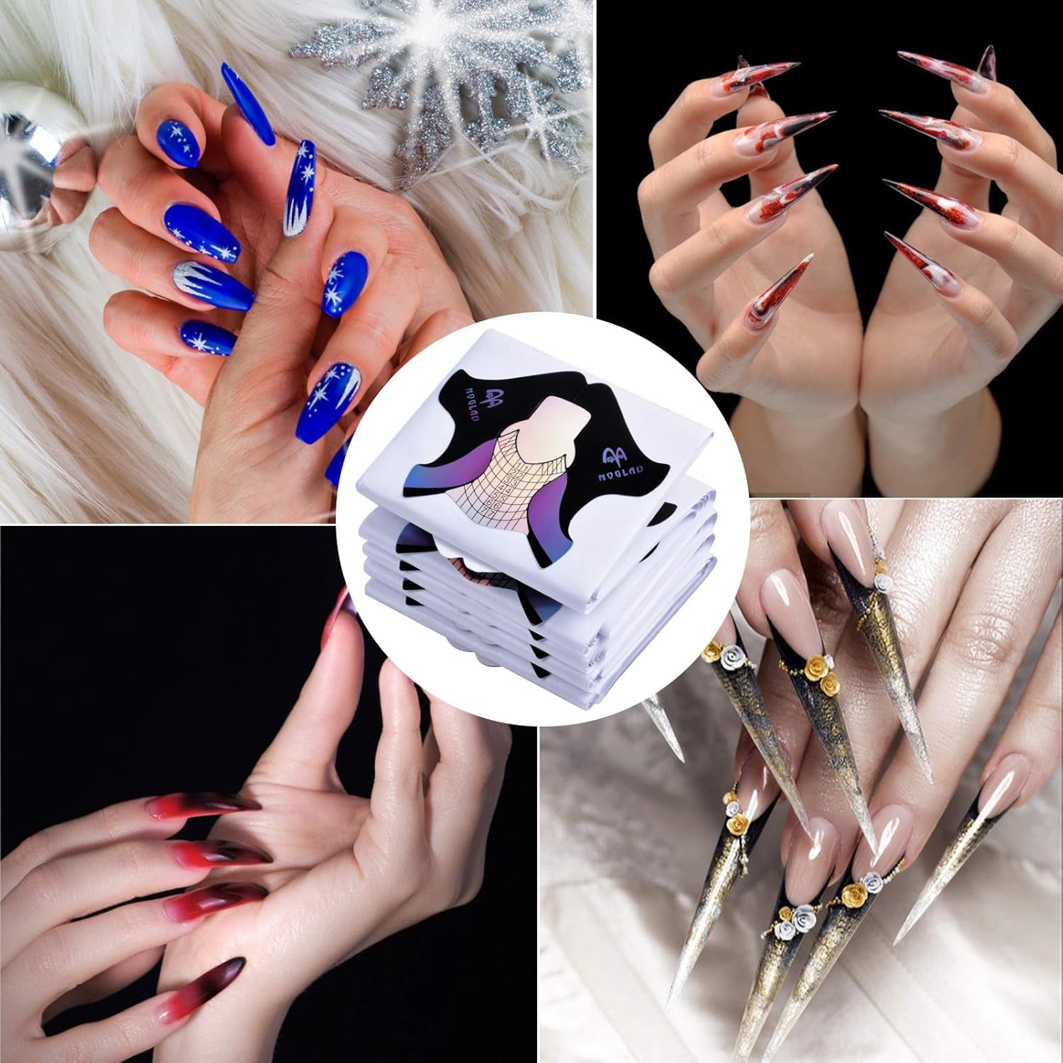 100 de bucăți de șabloane pentru unghii cu gel, accesorii pentru unghii artificiale, Sablone nail autoadezive pentru nail art, unghii cu gel, extensii de unghii artificiale