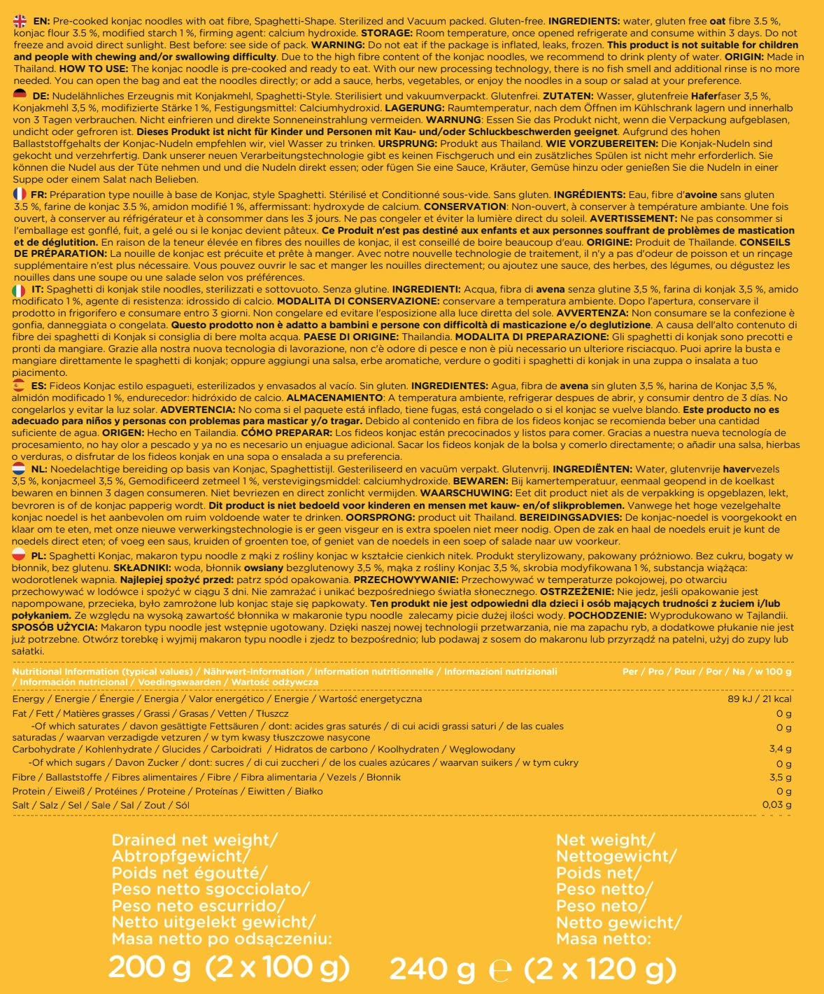 Fideos Konjac Premium de Tailandia, veganos, sin gluten - 240 g x paquete de 6 (12 paquetes), fideos Shirataki de Elf-Family, fideos instantáneos, pasta/ceto/bajo en carbohidratos/bajo en calorías/sin azúcar - espaguetis y fettuccine