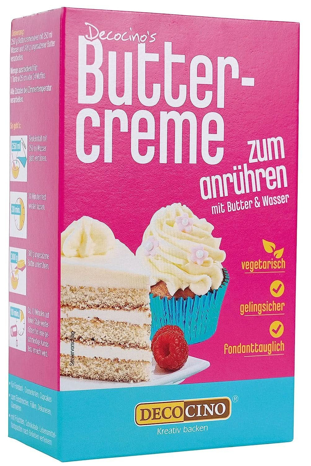 DECOCINO Buttercream Ready Mix (Set de 3 - 3 x 250 grame), pentru glazură, umplere și ornare, ideal pentru prăjituri, creme și torturi Glazuri si Decor Naty Shop 250 grame Butter Cream
